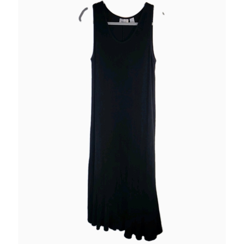 Chico's 1 Travelers Black Maxi Dress Womens Medium 8 Ruffle Hem Hi Low Pullover